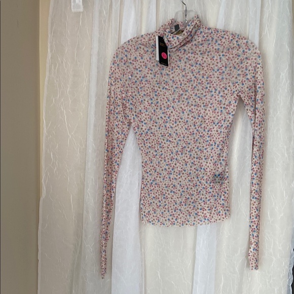 AFRM Tops - AFRM Fitted Pink and White Blouse with Long Sleeves